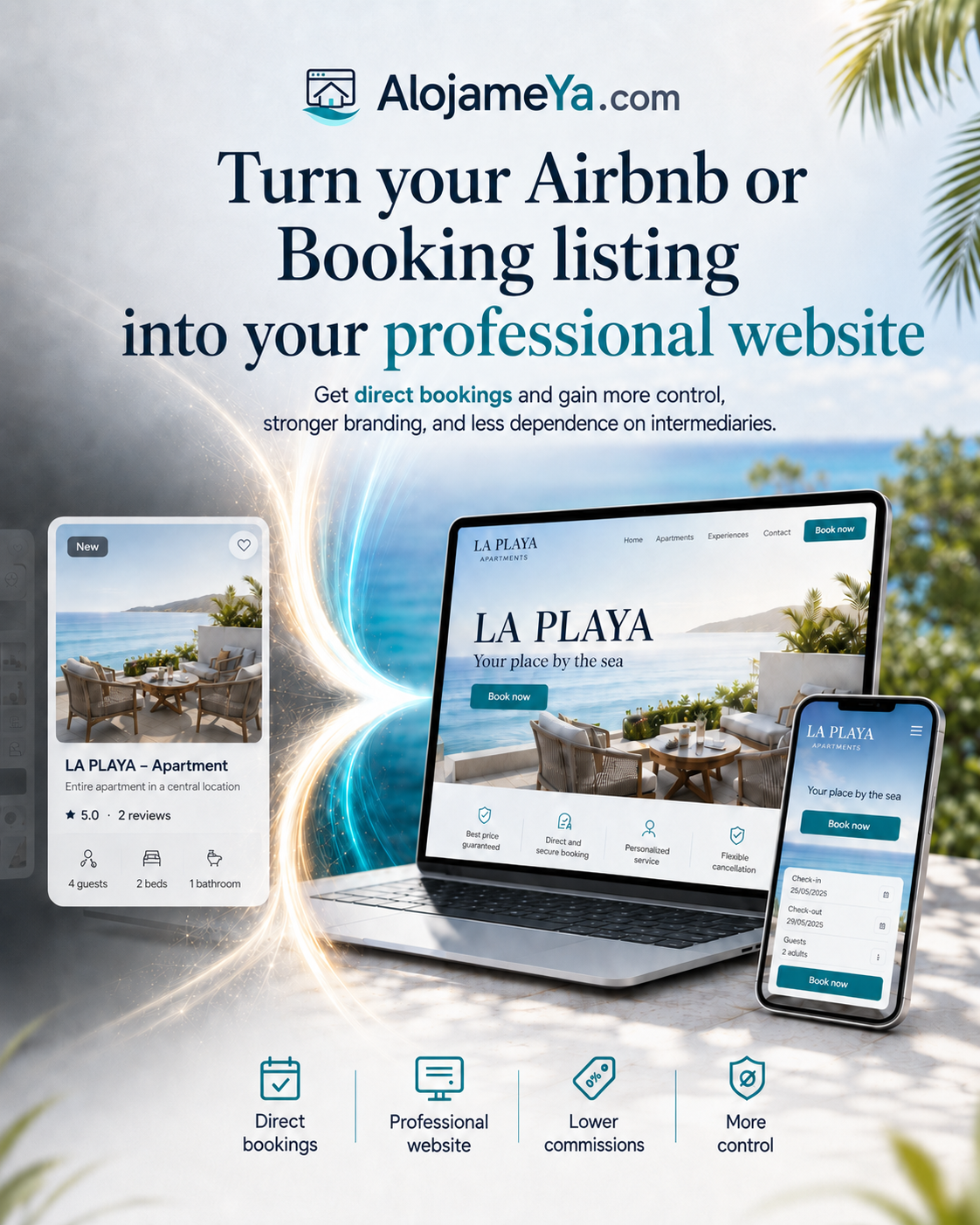Example visual of turning an Airbnb or Booking listing into a professional website